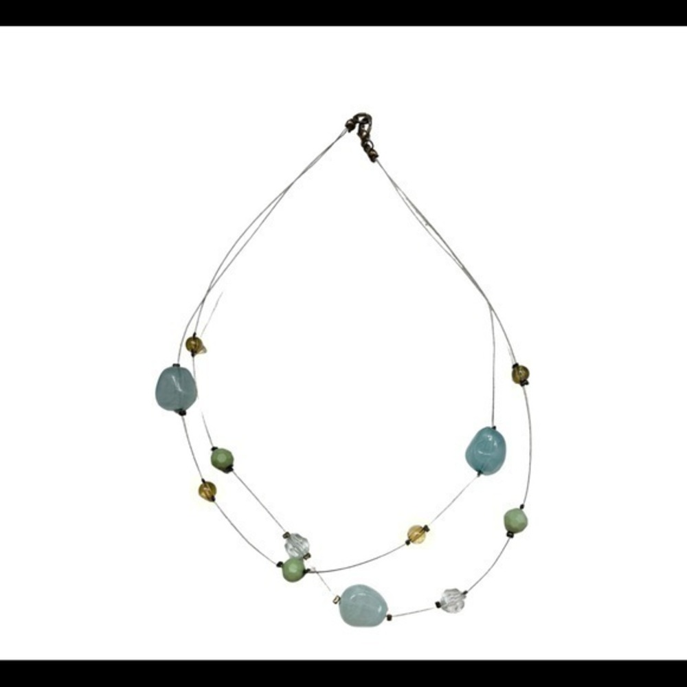 multi-bead necklace w/ gold, green & clear beads